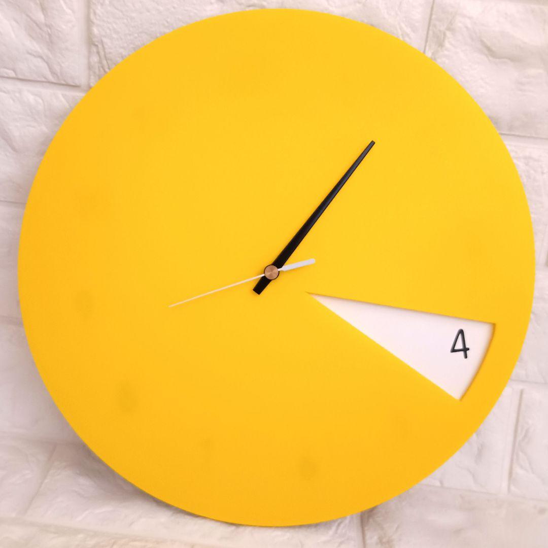 デザイン ウォール クロック イエロー 円形 掛時計 オシャレ