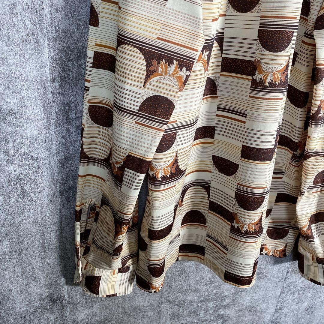 70s USA製 ヴィンテージ調 総柄シャツ レトロ 幾何学 M ポリシャツ