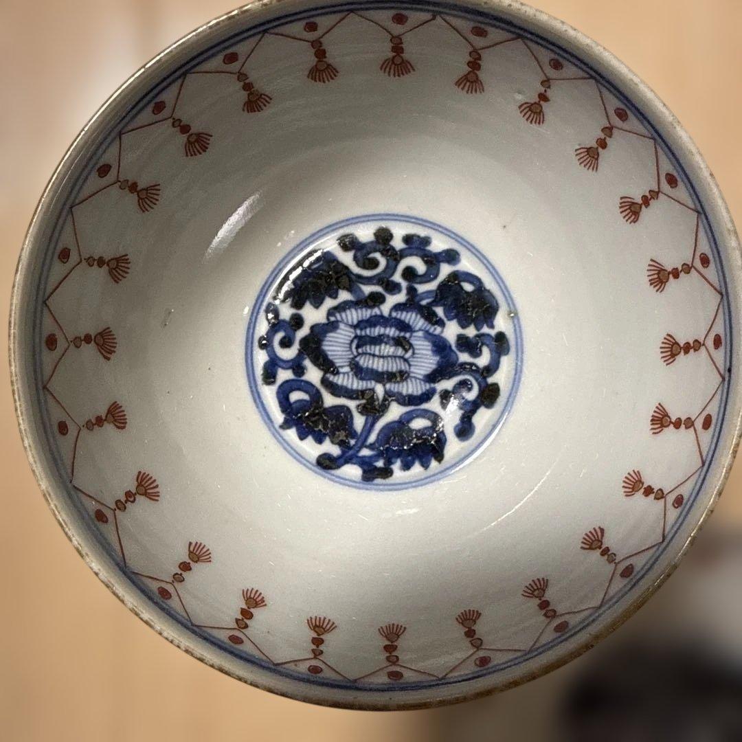 古伊万里 赤玉瓔珞紋 蓋茶碗 一客