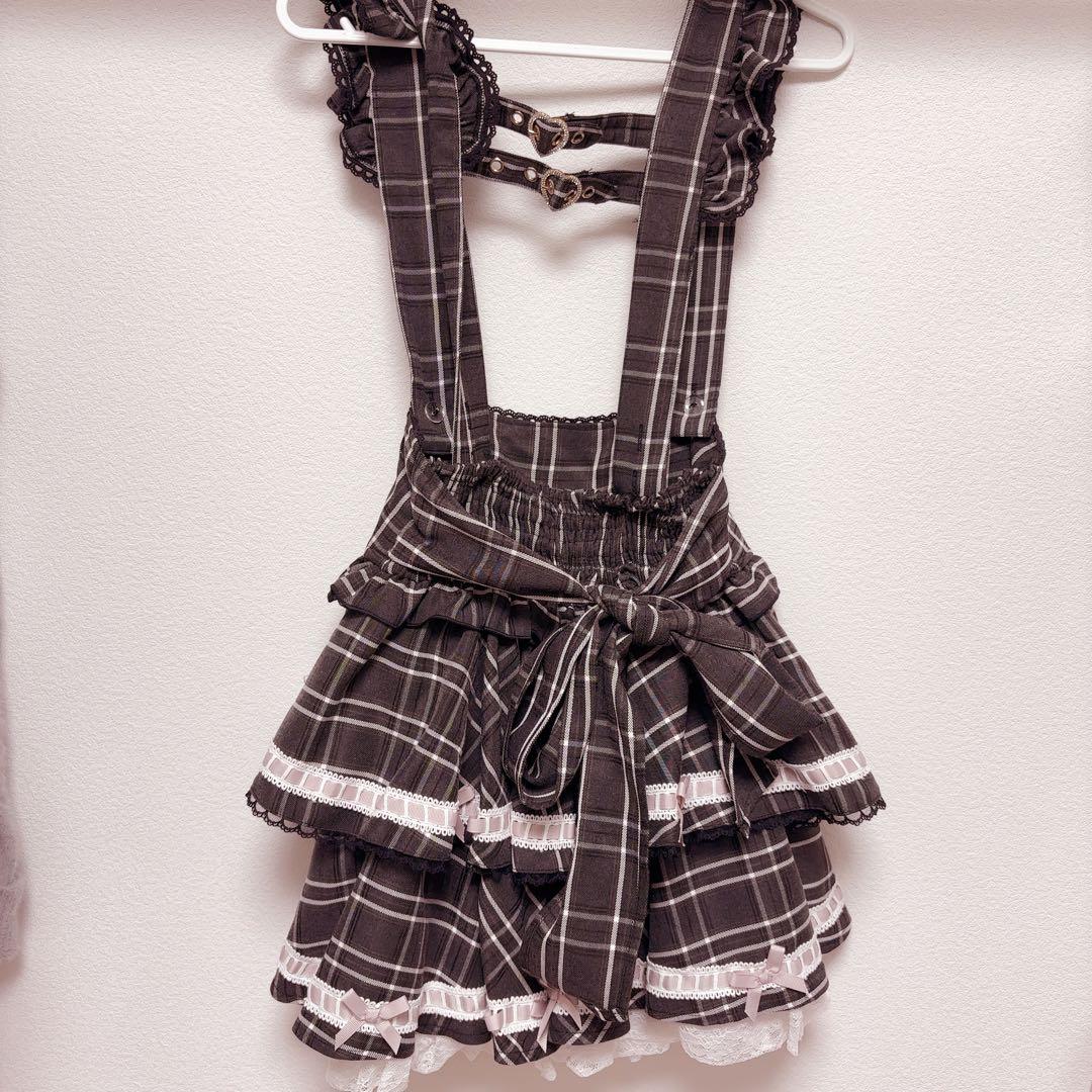 LIZLISA はしごチェックティアードスカパン グレー