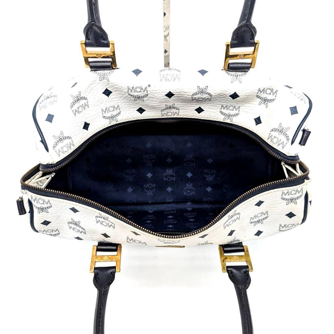 美品✨MCM エムシーエム ボストンバッグ ヴィセトス ホワイト ブラック 総柄