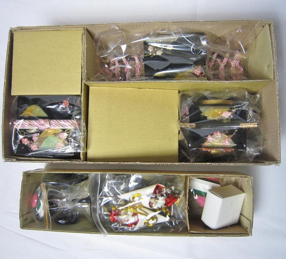 雛道具 木製38号 6点セット「里」小梅 蒔絵付
