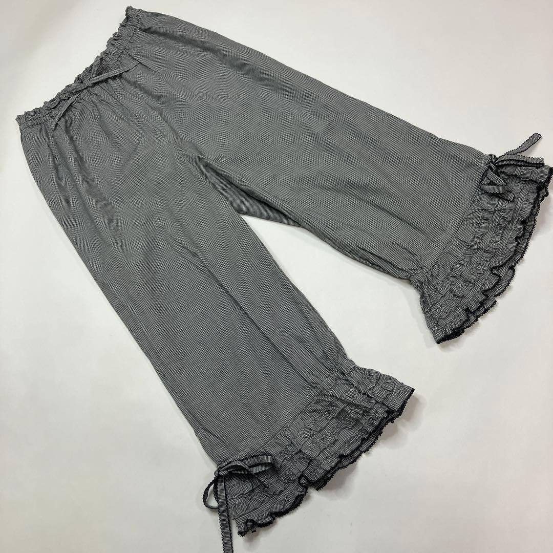 ピンクハウス 黒×白ギンガムチェック ピコフリル使い ドロワーズ