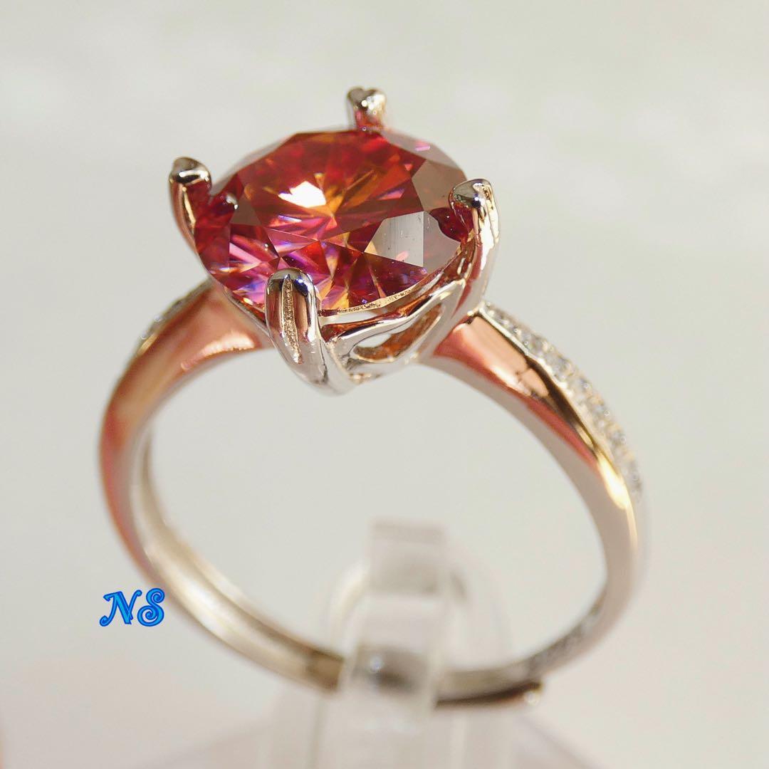 【専用】モアサナイト　リング　フリーサイズ　レインボーレッド　3ct＆ネックレス