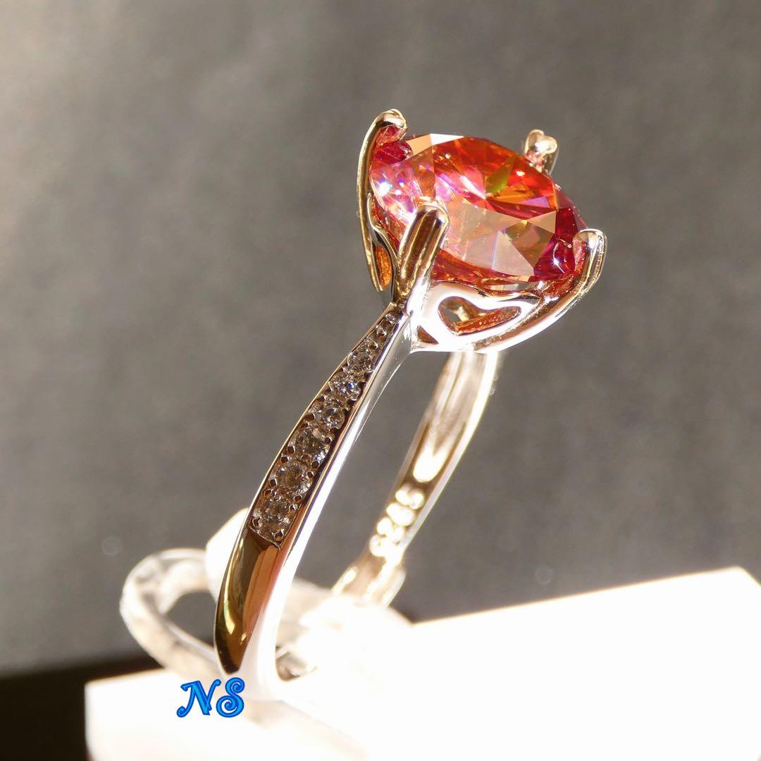 【専用】モアサナイト　リング　フリーサイズ　レインボーレッド　3ct＆ネックレス