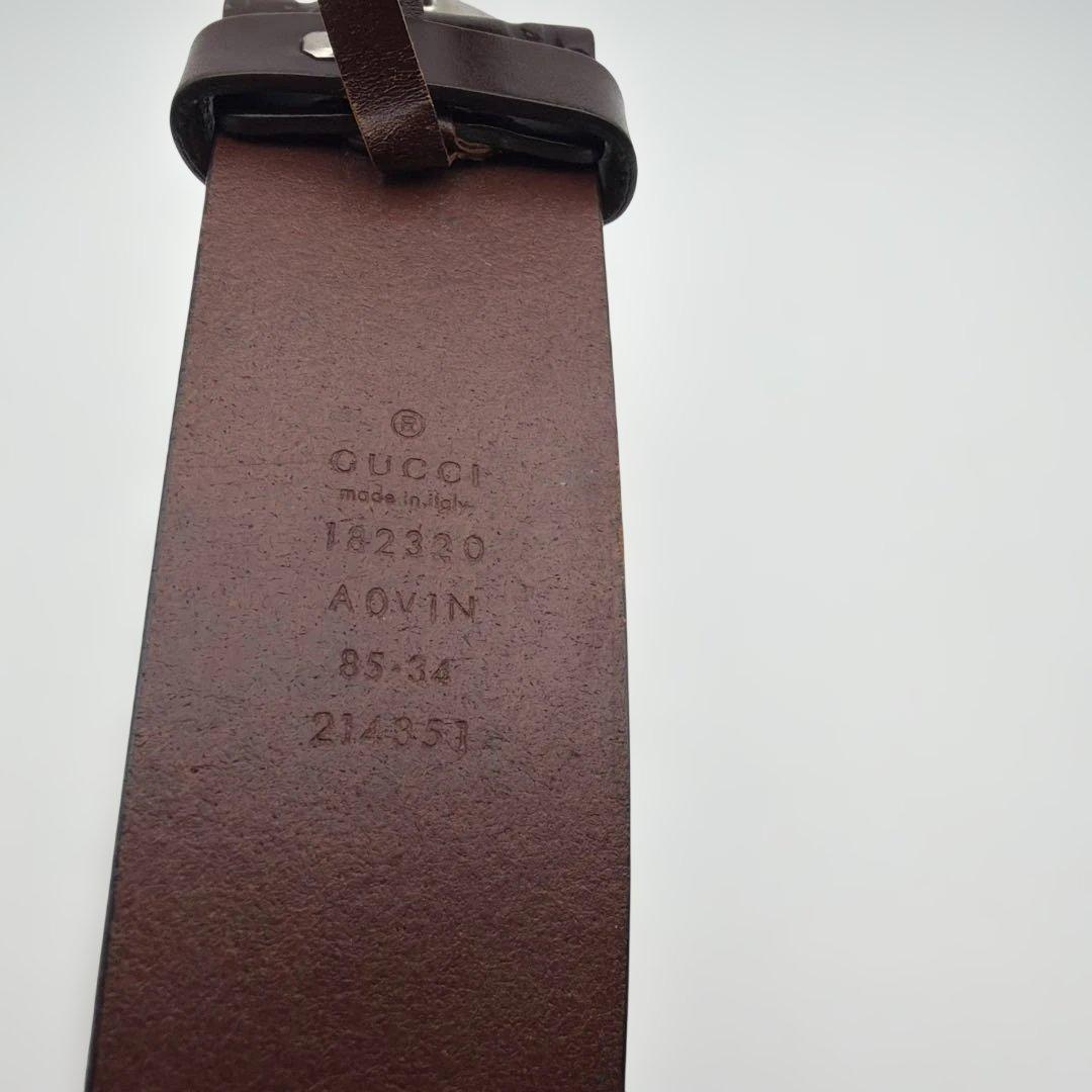 Gucci ダークブラウン レザーベルト GGロゴ　nk8