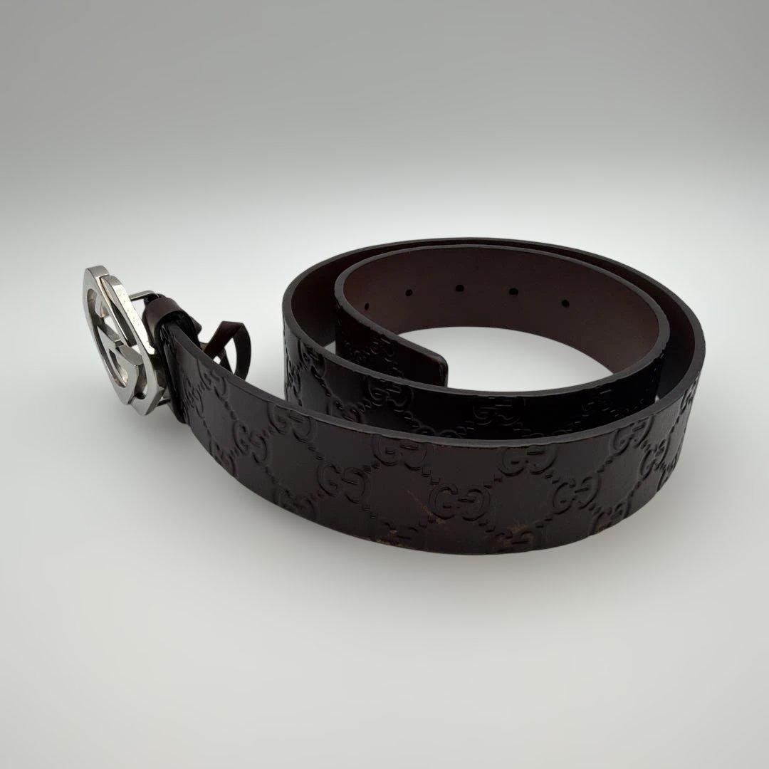 Gucci ダークブラウン レザーベルト GGロゴ　nk8