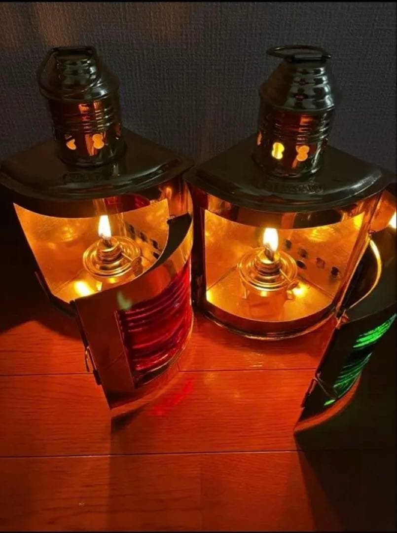 ビンテージ航海灯　右舷・左舷セット　オール真鍮製　マリンランプ