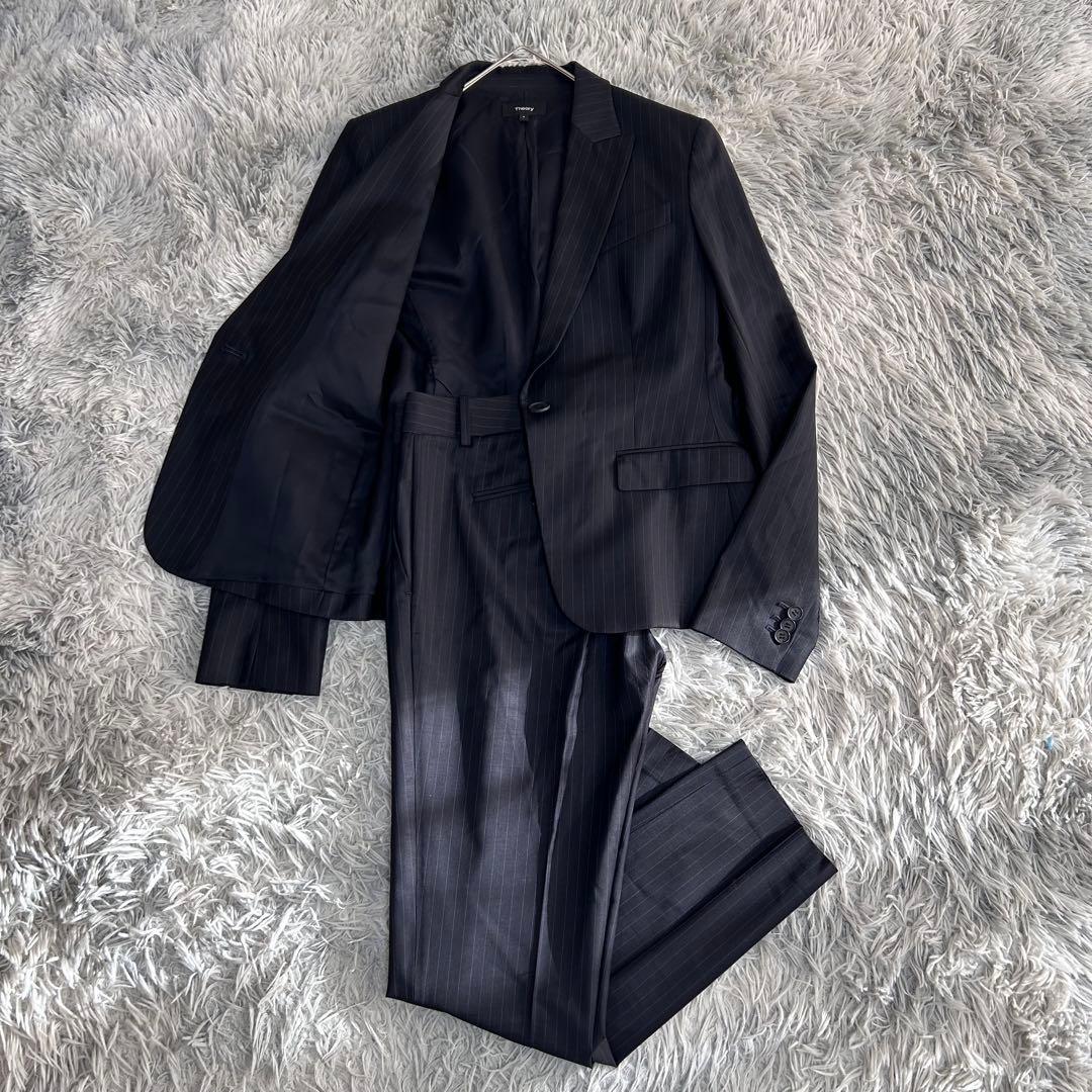 m6187【美品 現行タグ セオリー】パンツスーツ上下 ストライプ 黒 6 XL
