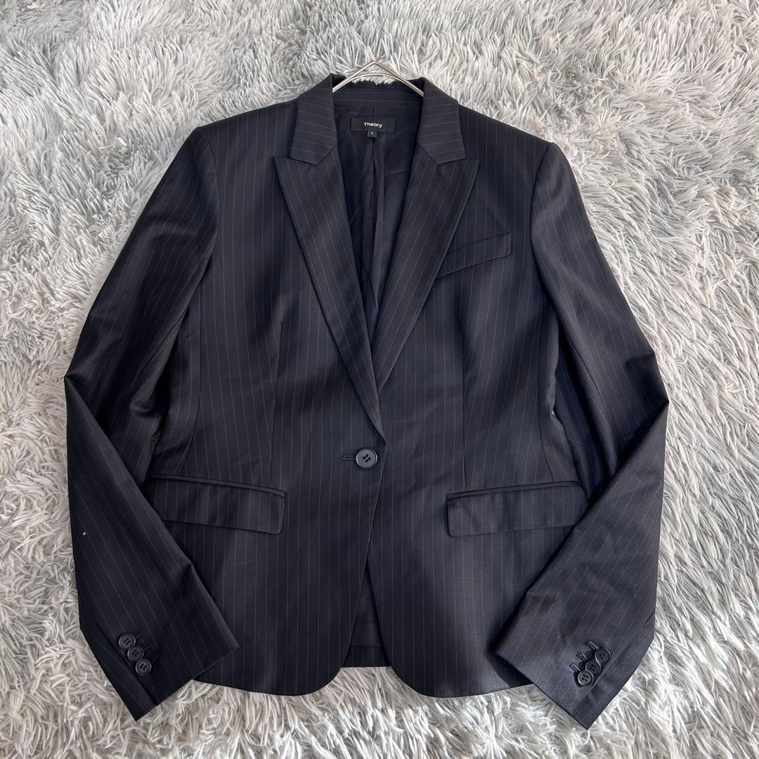 m6187【美品 現行タグ セオリー】パンツスーツ上下 ストライプ 黒 6 XL