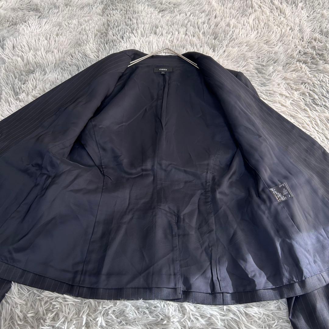 m6187【美品 現行タグ セオリー】パンツスーツ上下 ストライプ 黒 6 XL