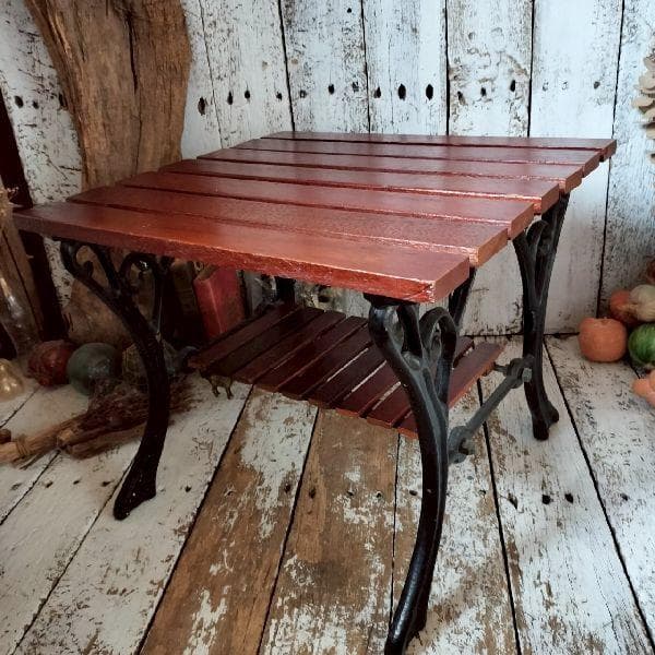 ヴィンテージ アイアン ローテーブル ウッド サイドテーブル 鉄脚 木製 無垢