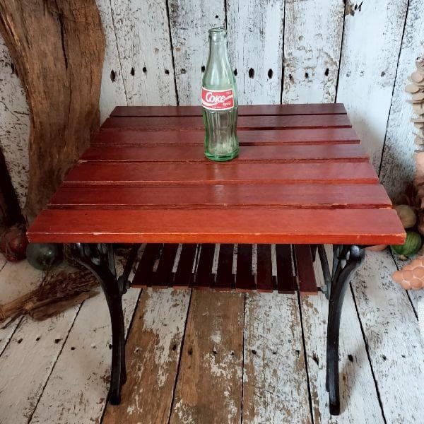 ヴィンテージ アイアン ローテーブル ウッド サイドテーブル 鉄脚 木製 無垢