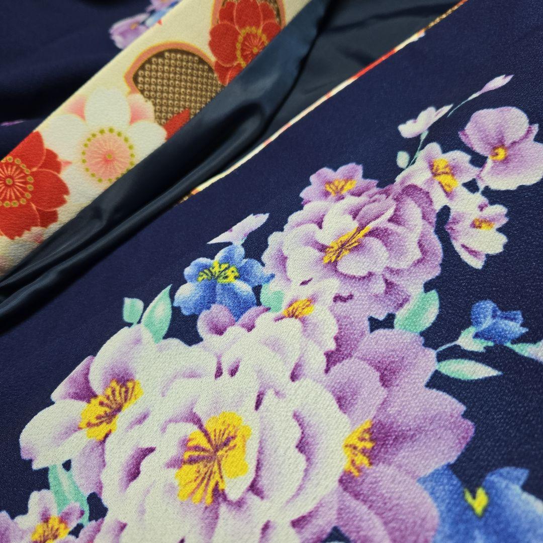美品　キャサリンコテージ　袴セット　160　紺和柄　紫袴　花柄　卒服