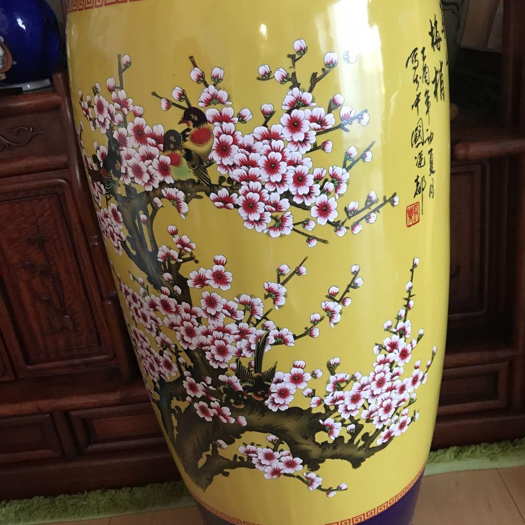 景徳鎮　中国花瓶　壺　古美術　中国美術　琺瑯彩　特大花鳥紋花瓶　高さ約108㌢