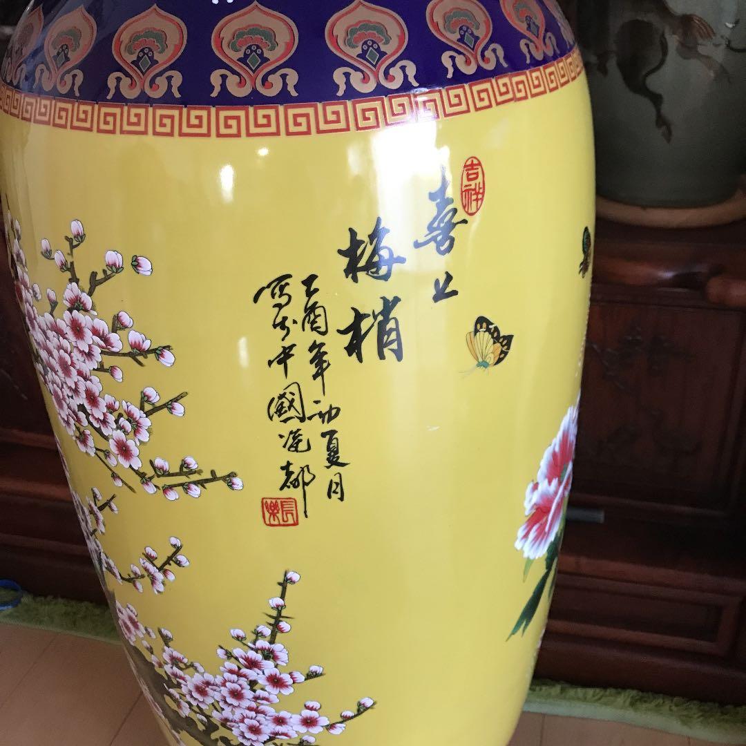 景徳鎮　中国花瓶　壺　古美術　中国美術　琺瑯彩　特大花鳥紋花瓶　高さ約108㌢