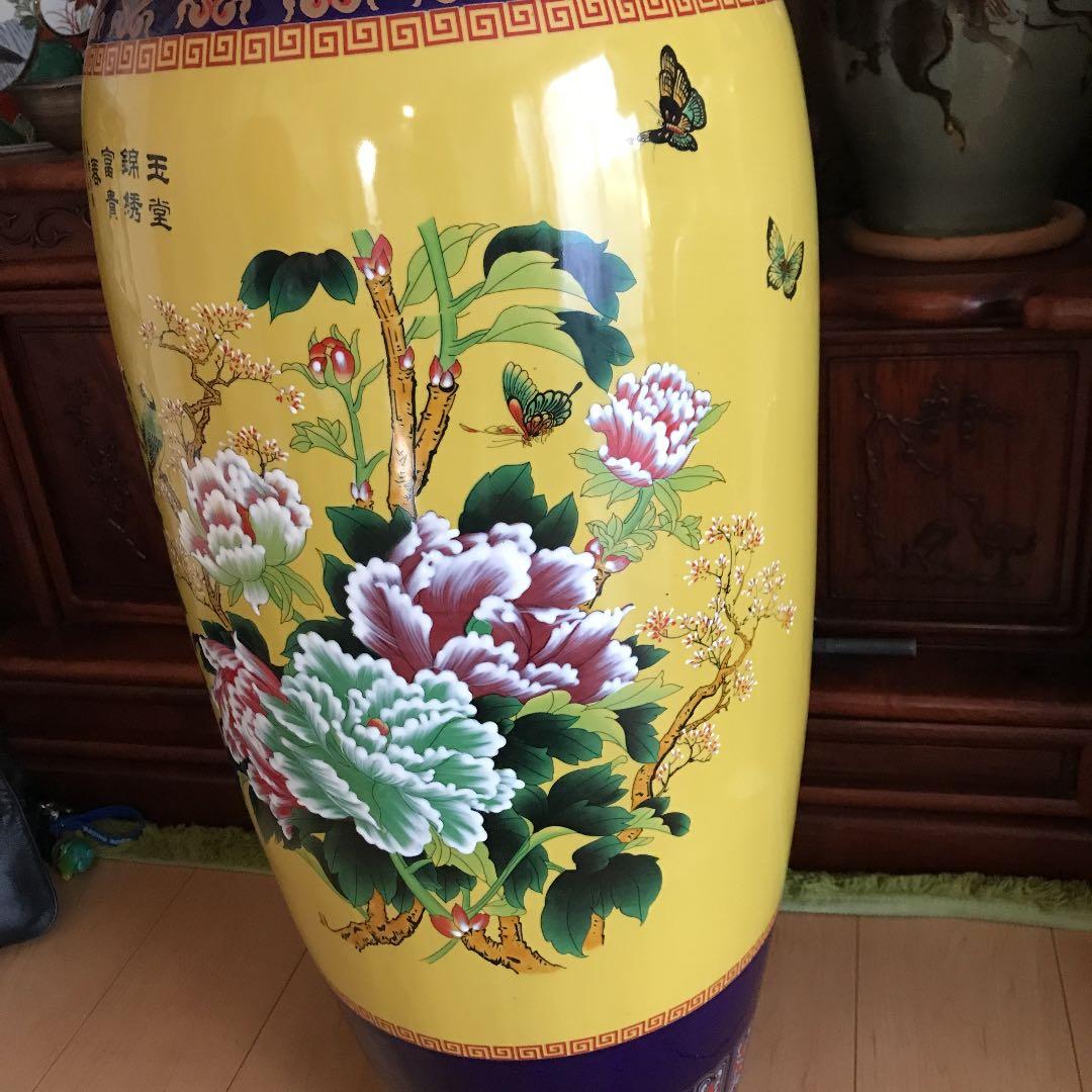 景徳鎮　中国花瓶　壺　古美術　中国美術　琺瑯彩　特大花鳥紋花瓶　高さ約108㌢