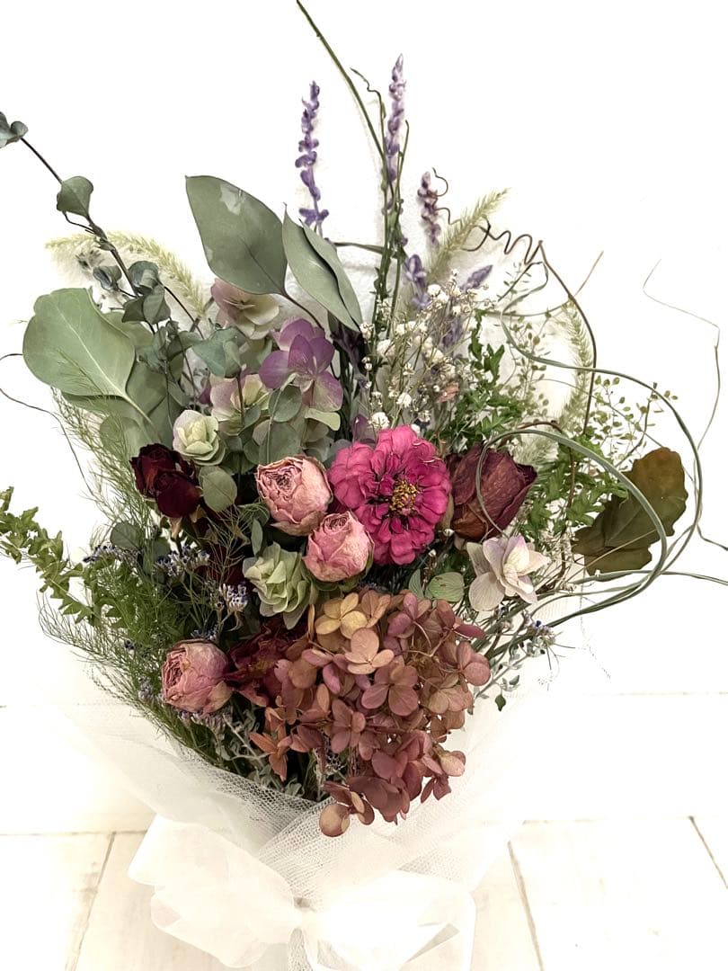 ピンクの薔薇の花束　ドライフラワースワッグ　プレゼントにも〜