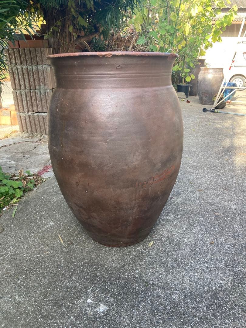 【古民具/古美術】大型 陶器 壺/かめ 植木鉢 メダカ鉢 水鉢 63センチ