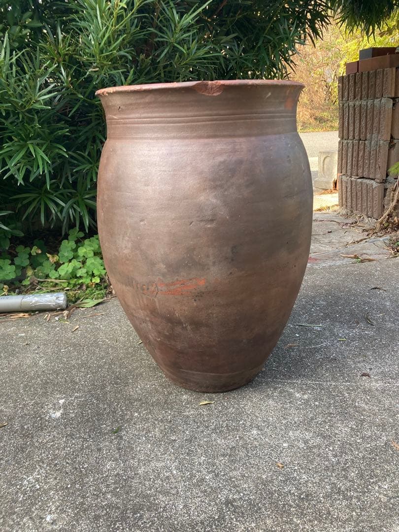 【古民具/古美術】大型 陶器 壺/かめ 植木鉢 メダカ鉢 水鉢 63センチ