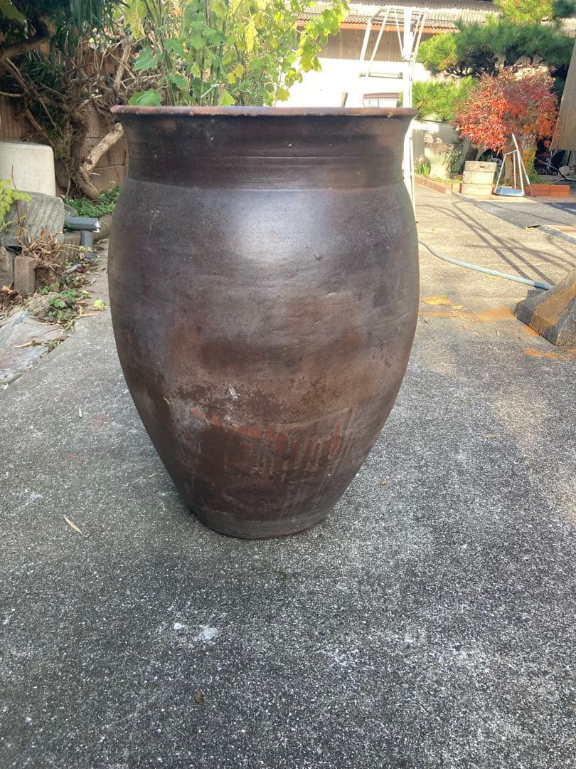 【古民具/古美術】大型 陶器 壺/かめ 植木鉢 メダカ鉢 水鉢 63センチ