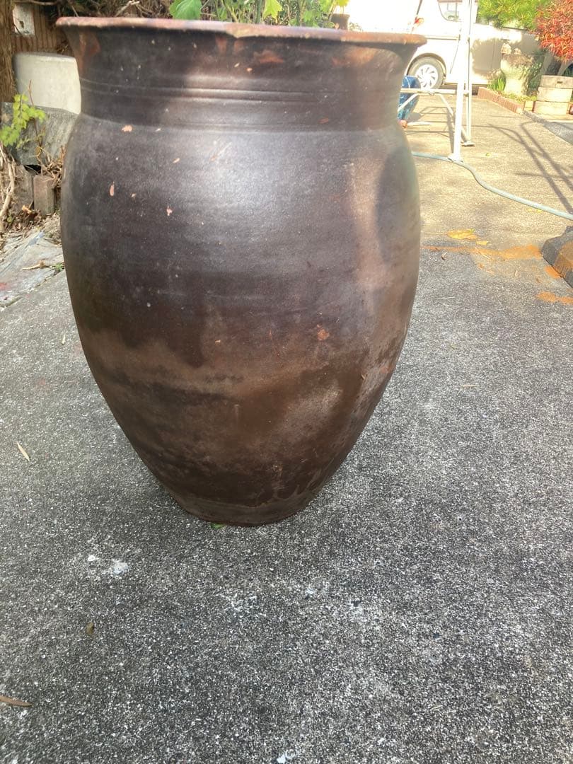 【古民具/古美術】大型 陶器 壺/かめ 植木鉢 メダカ鉢 水鉢 63センチ