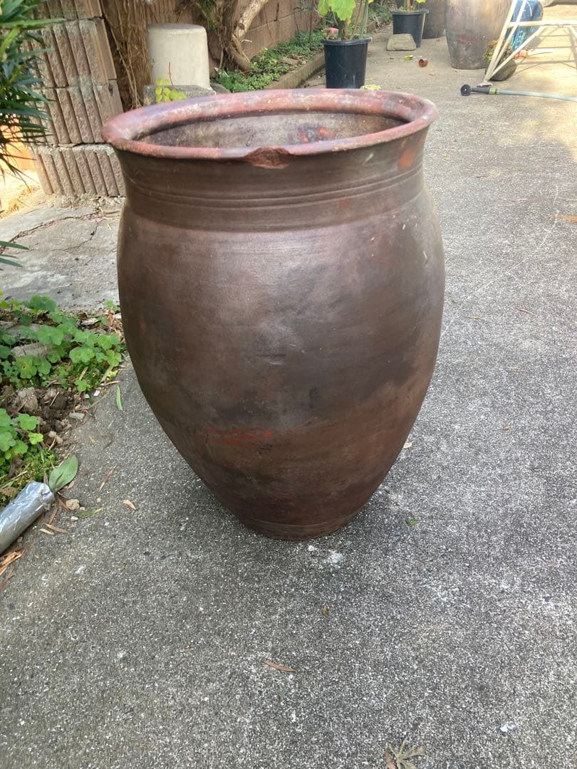 【古民具/古美術】大型 陶器 壺/かめ 植木鉢 メダカ鉢 水鉢 63センチ