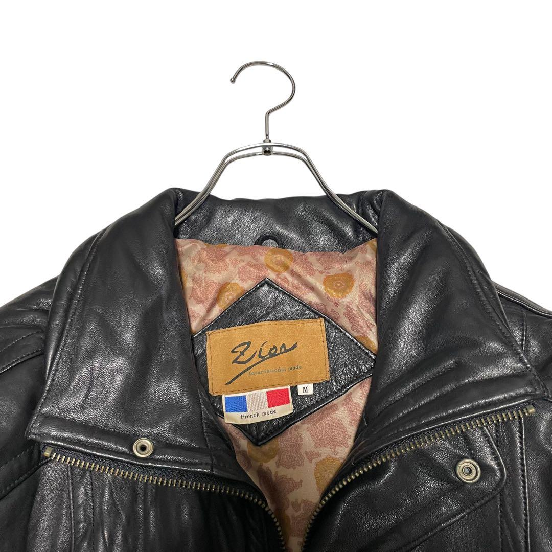 【Zion】フランス 羊革 本革 ラムレザーシングルライダースジャケット 黒 M