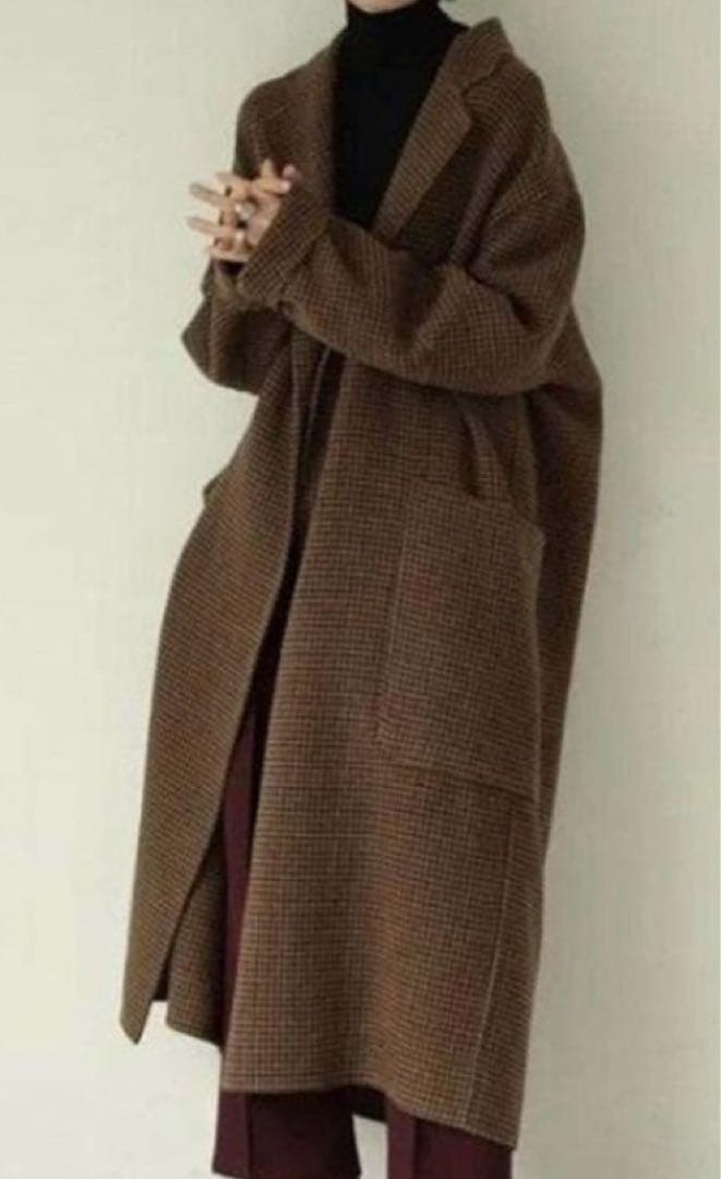 todayful Over Check Coat 38 ロングコート　ブラウン
