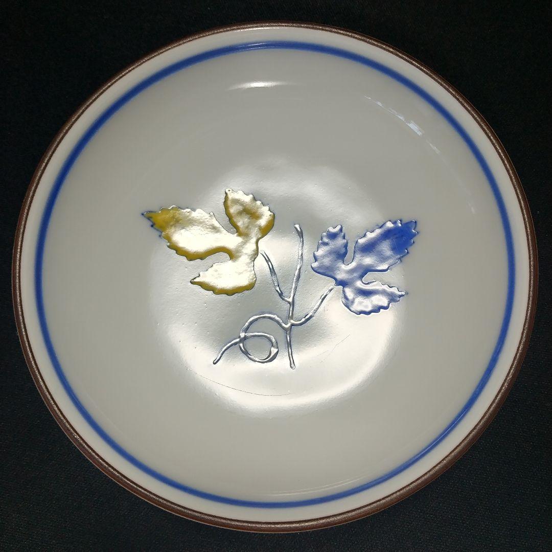 深川製磁 百年庵 深小皿揃 豆彩草葉文 絵変わり 約11cm 深皿 小皿 稀少