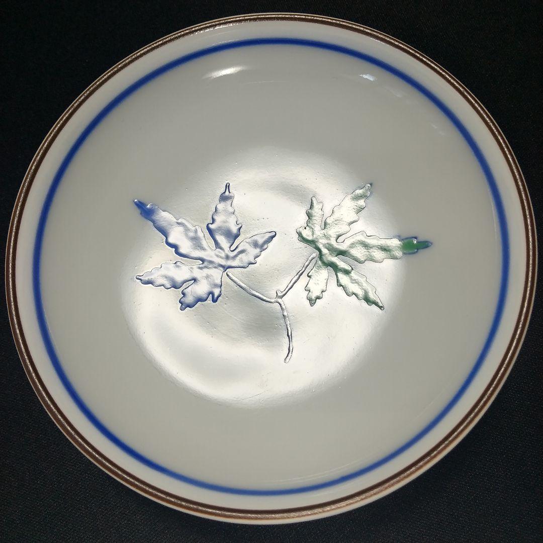 深川製磁 百年庵 深小皿揃 豆彩草葉文 絵変わり 約11cm 深皿 小皿 稀少