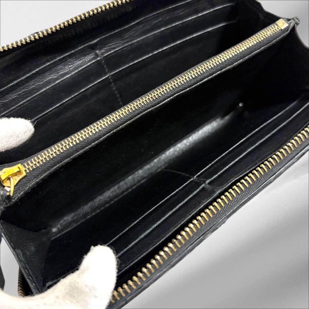 美品✨ ボッテガヴェネタ イントレチャート　長財布 ラウンドファスナー　黒