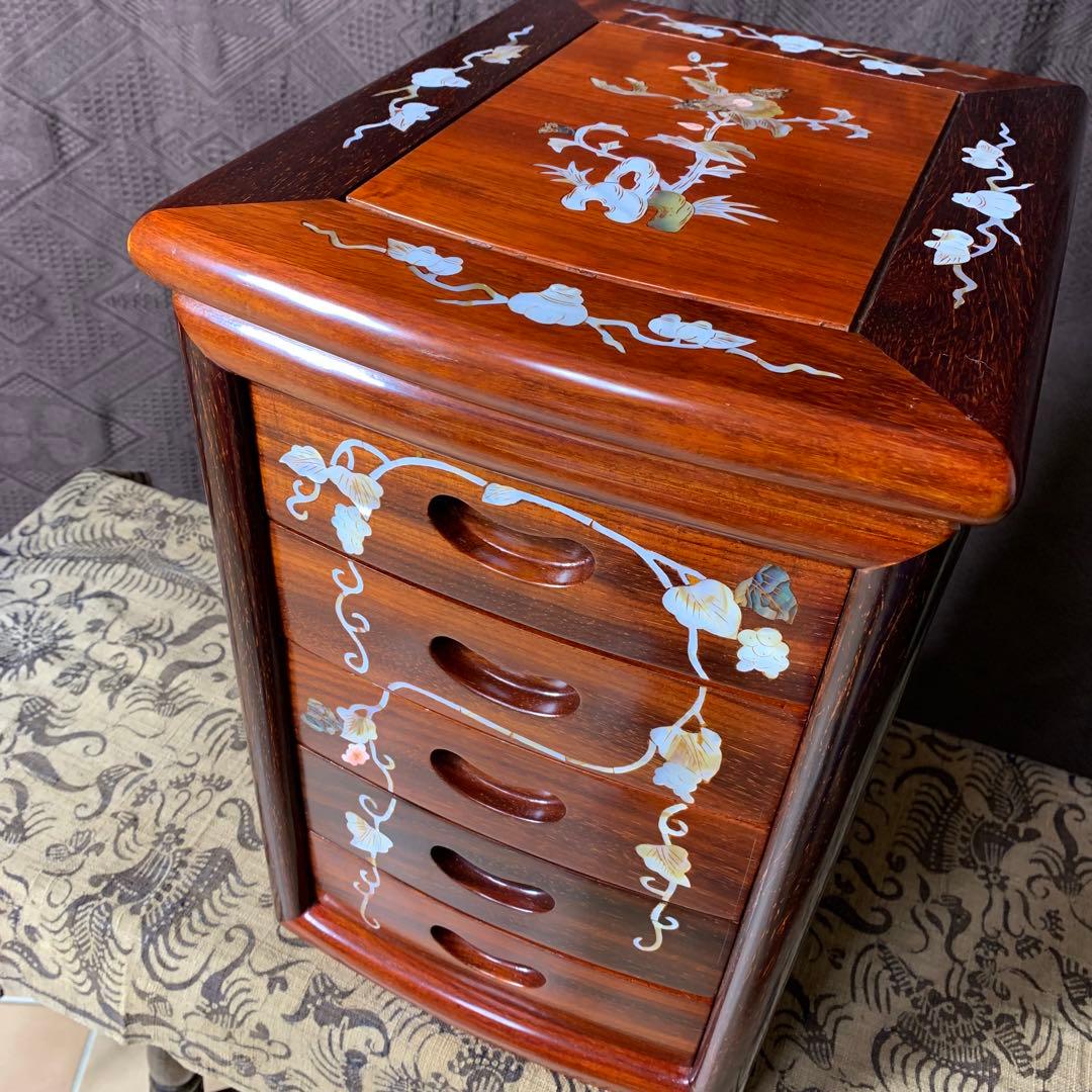 【極美品】螺鈿家具 螺鈿細工 唐木 花梨 引き出し 五段 チェスト 無垢材