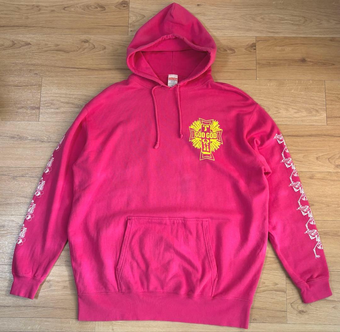 美品 GODGODTOWN ゲロ魔神 パーカー ピンク 2XL 3L