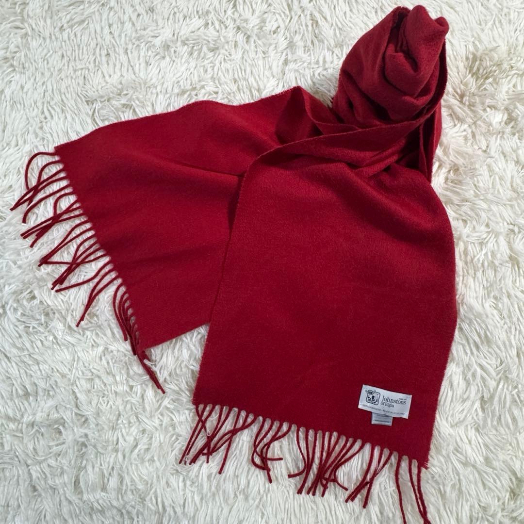 美品✨ジョンストンズ オブ エルガン マフラー カシミヤ100% レッド 赤