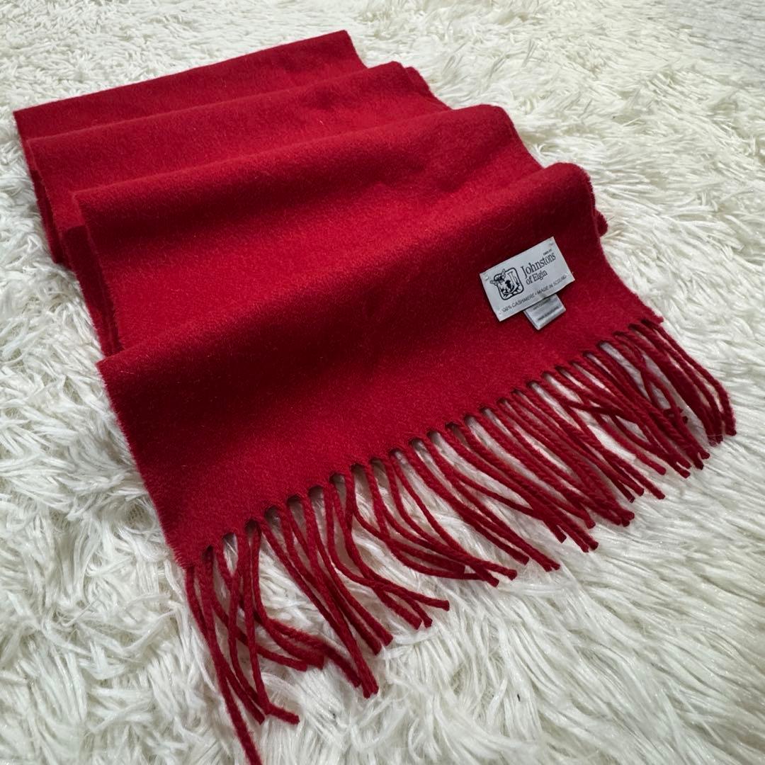 美品✨ジョンストンズ オブ エルガン マフラー カシミヤ100% レッド 赤