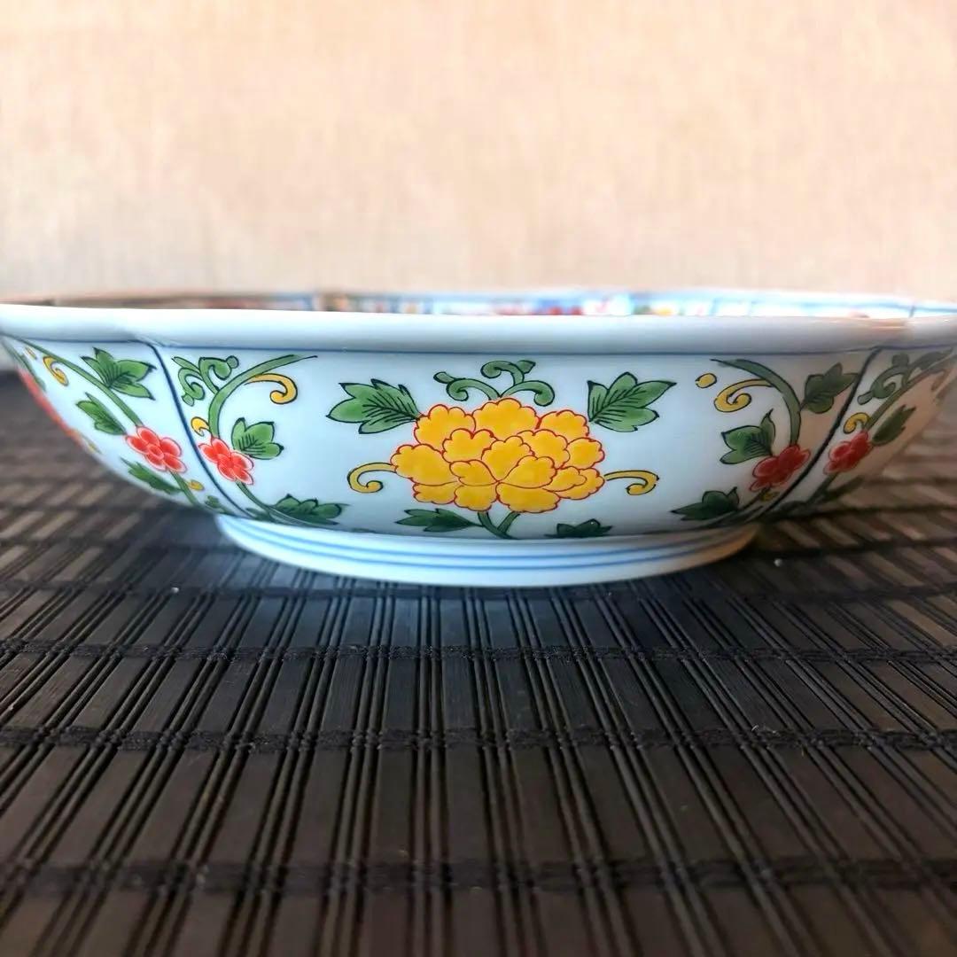 【未使用保管品】【弥左衛門窯】【古伊万里】染錦輪花盛鉢 龍 鳳凰紋 大皿