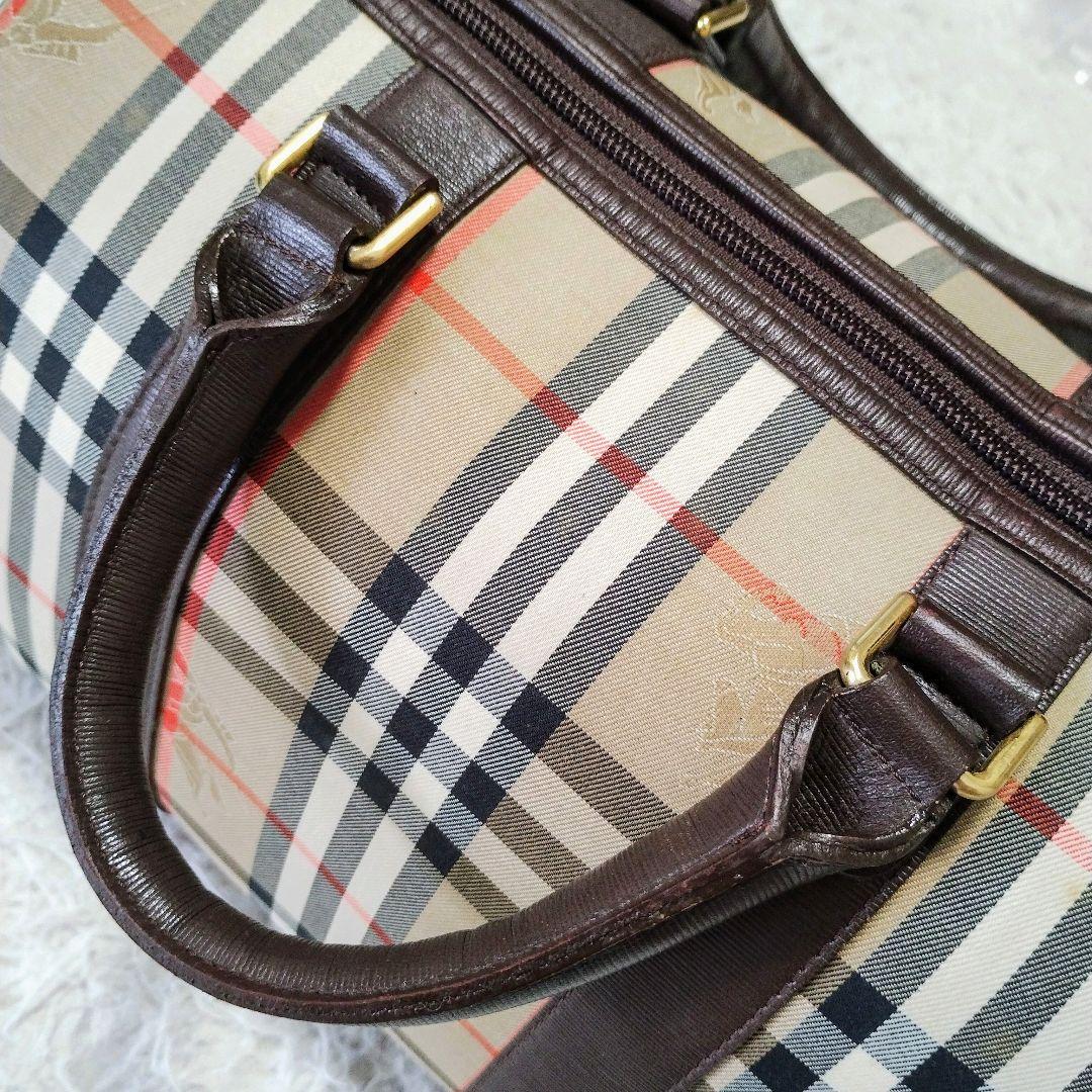 【美品】Burberry バーバリー ミニボストンバッグ ノバチェック レザー