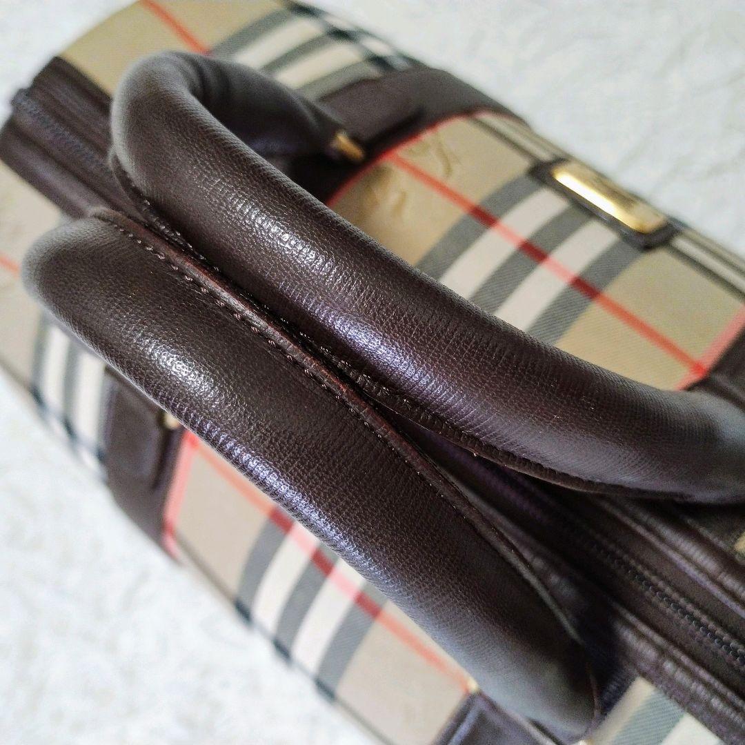 【美品】Burberry バーバリー ミニボストンバッグ ノバチェック レザー