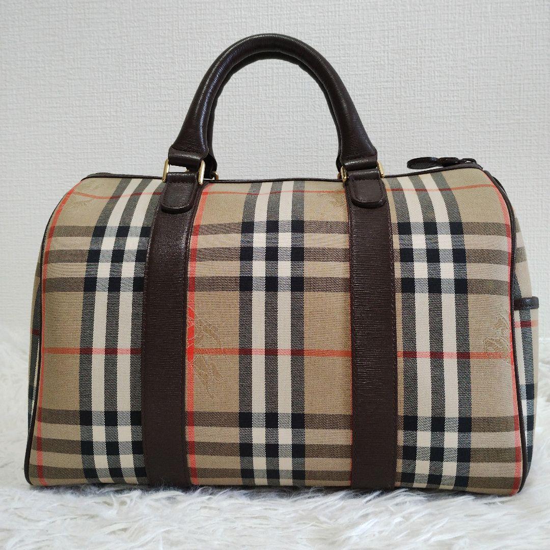 【美品】Burberry バーバリー ミニボストンバッグ ノバチェック レザー