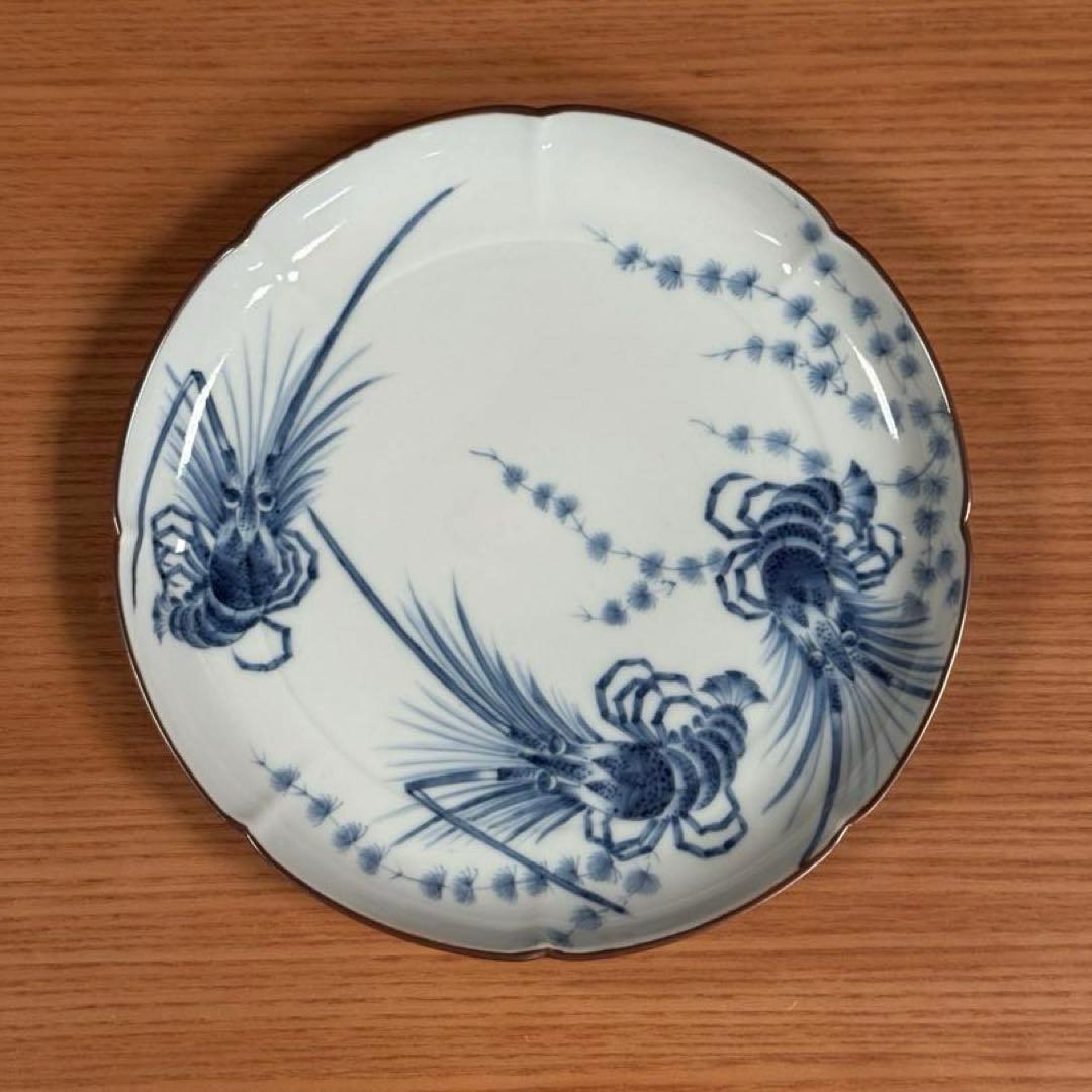 有田焼 李荘窯 染付海老絵 輪花5.5寸皿☆