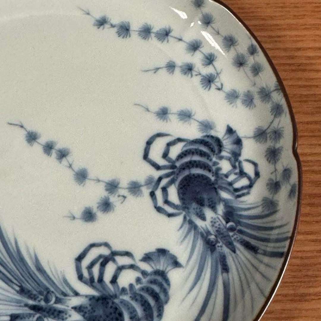 有田焼 李荘窯 染付海老絵 輪花5.5寸皿☆
