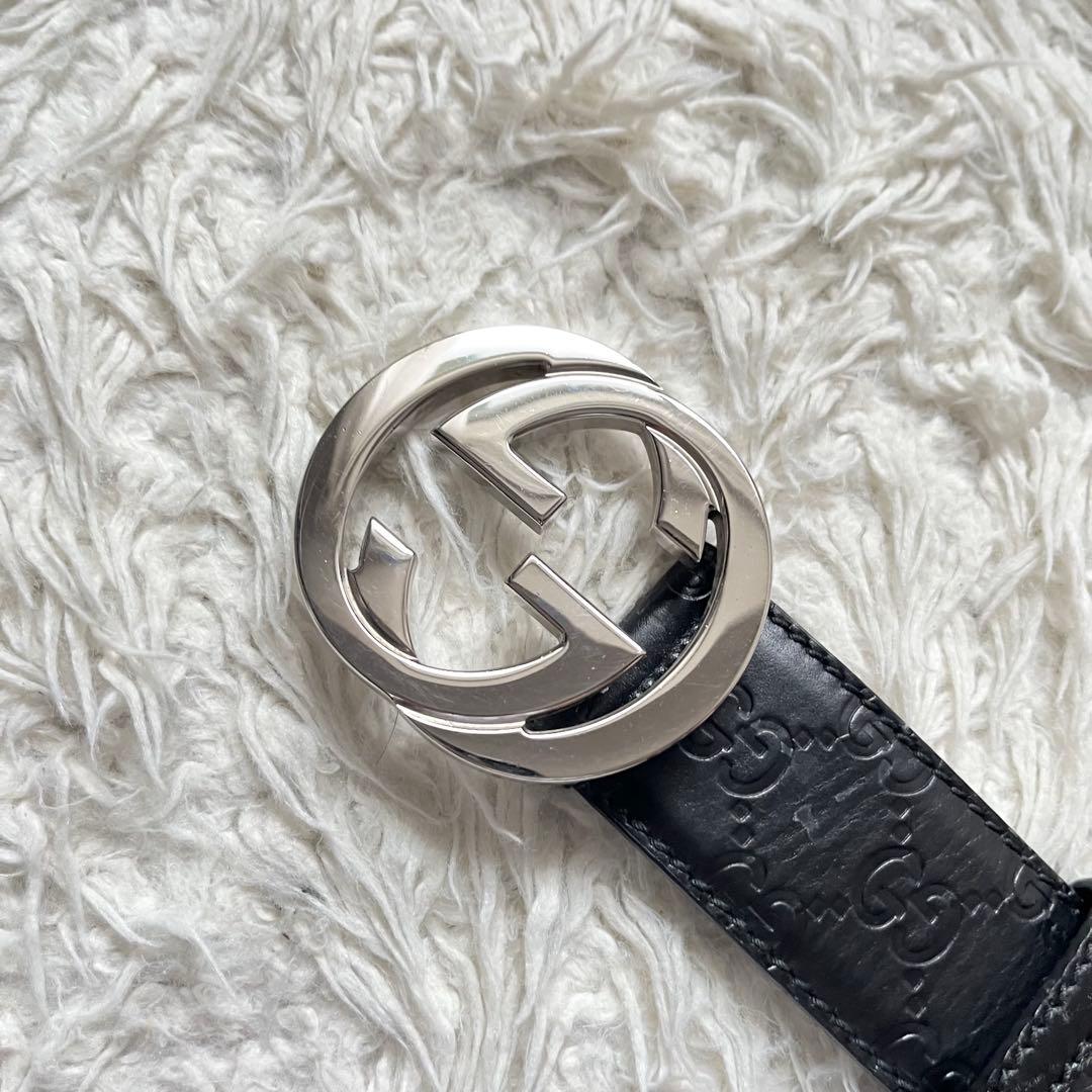 美品　GUCCI シマ GGバックル レザー ベルト 95/38 114984