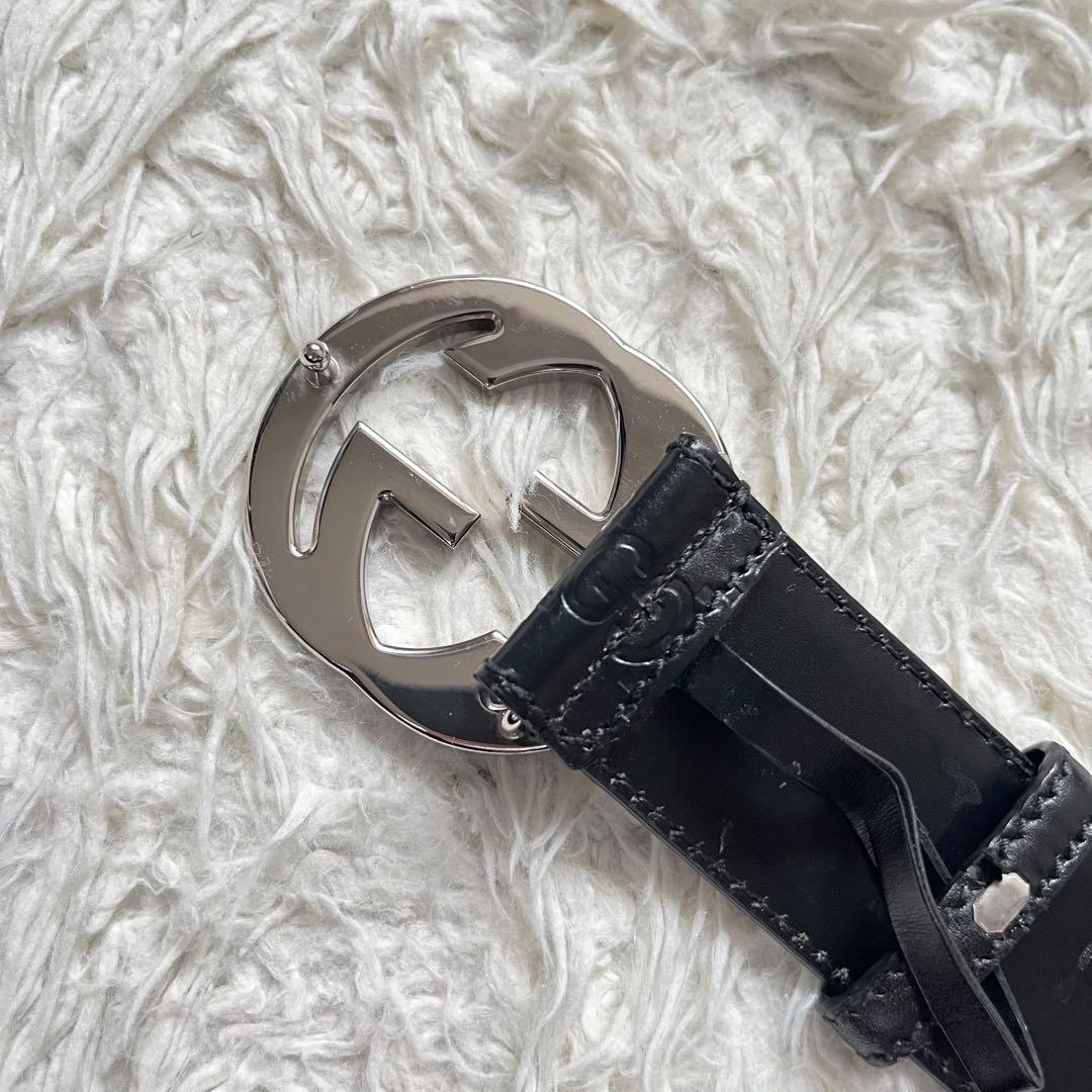 美品　GUCCI シマ GGバックル レザー ベルト 95/38 114984