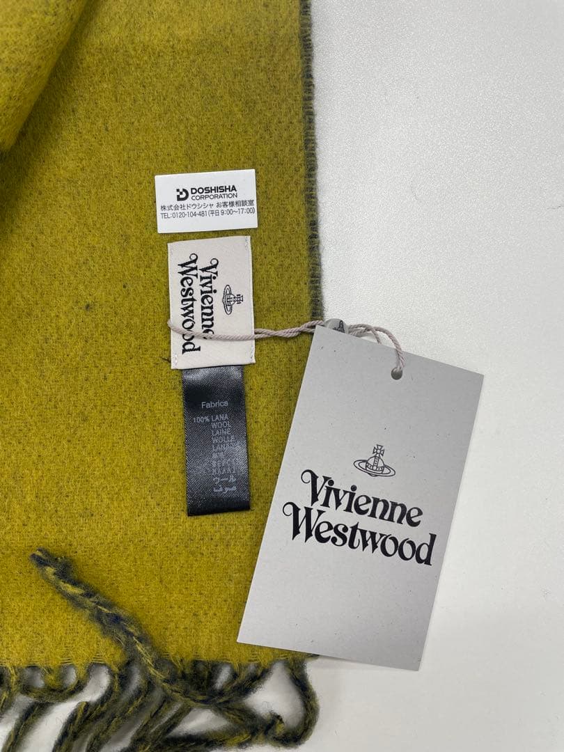 Vivienne Westwood ロゴマフラー ネイビー/イエロー