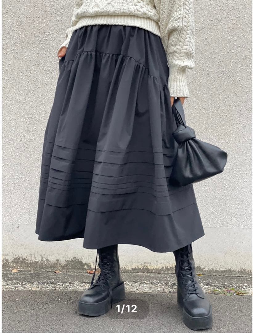 eldo エルド　ピンタックロングスカート ブラック　ネイビー　フリー