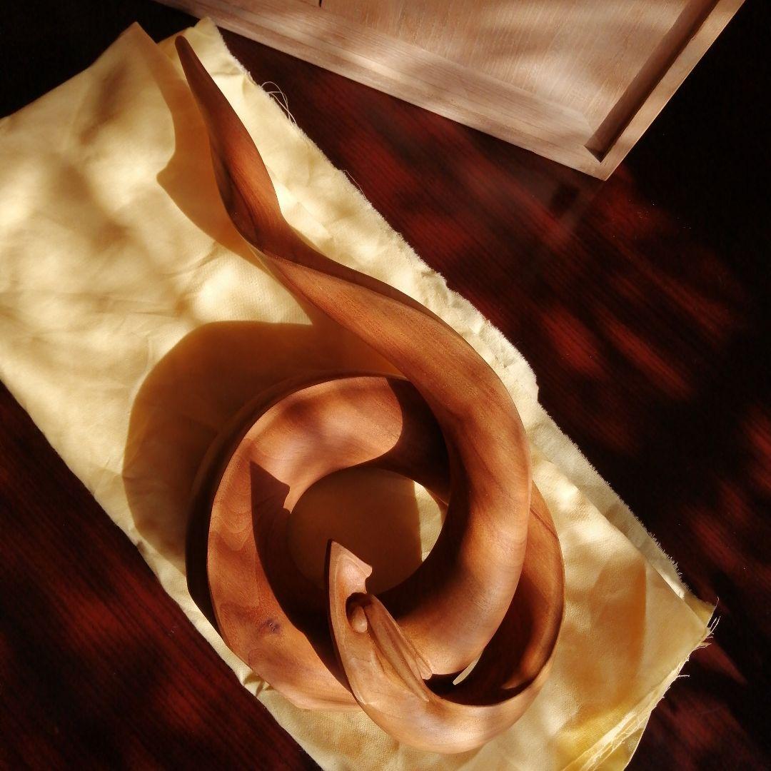 加藤潮光　木彫昇龍　38.5cm