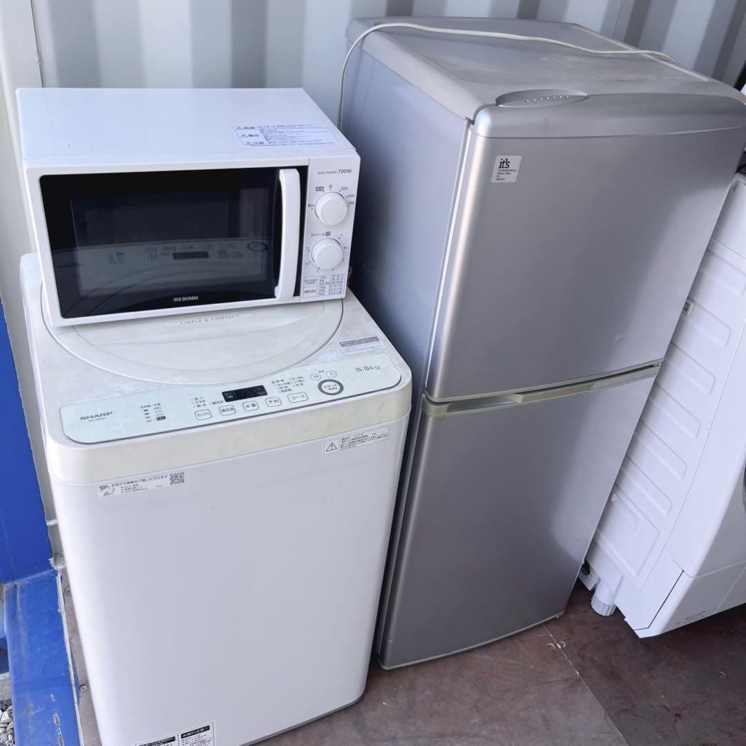 取付無料！完動品！新生活応援！シルバー冷蔵庫SHARP風乾燥付き洗濯機電子レンジ
