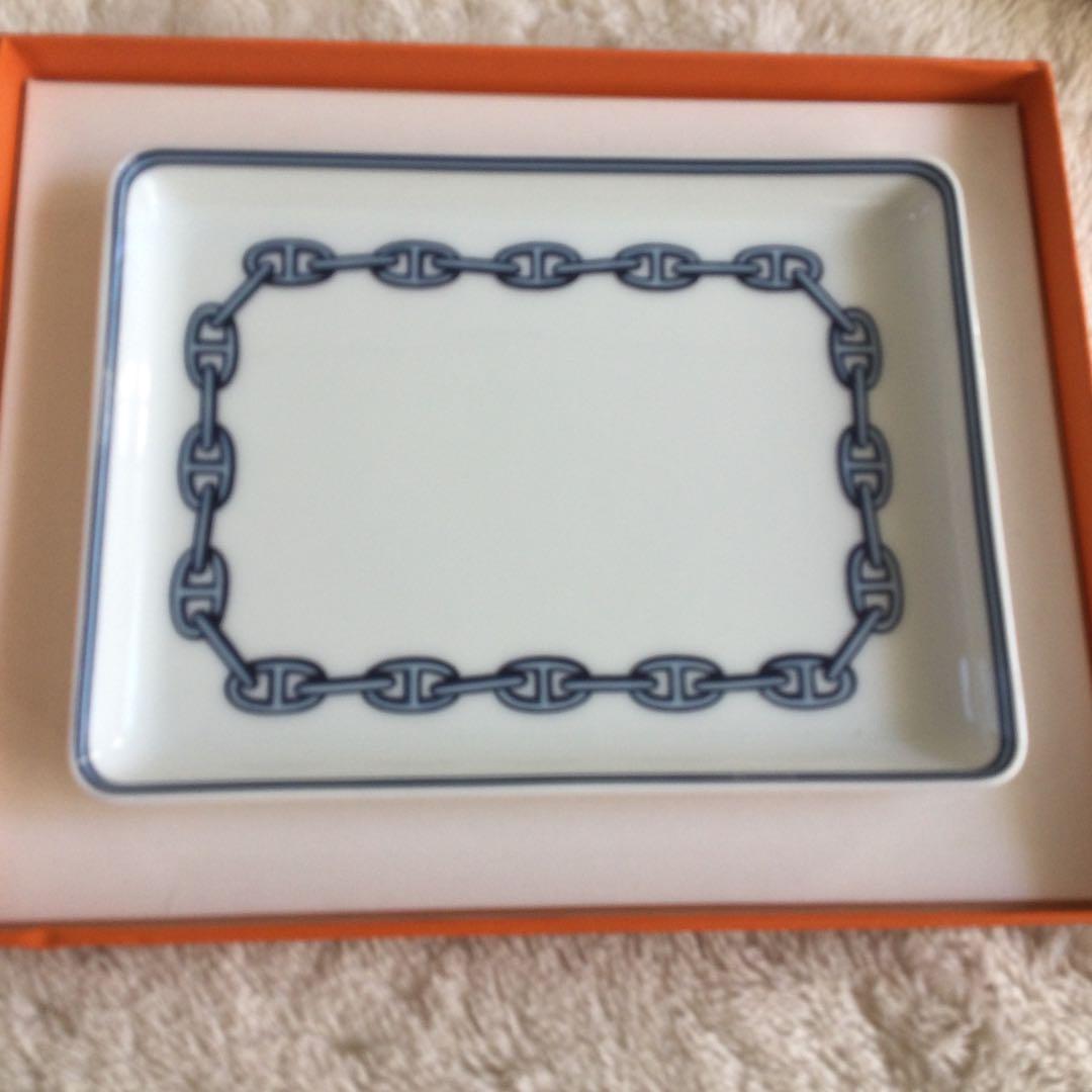 【新品未使用】HERMESシェーヌダンクルスクエアプレートブルー　箱付き