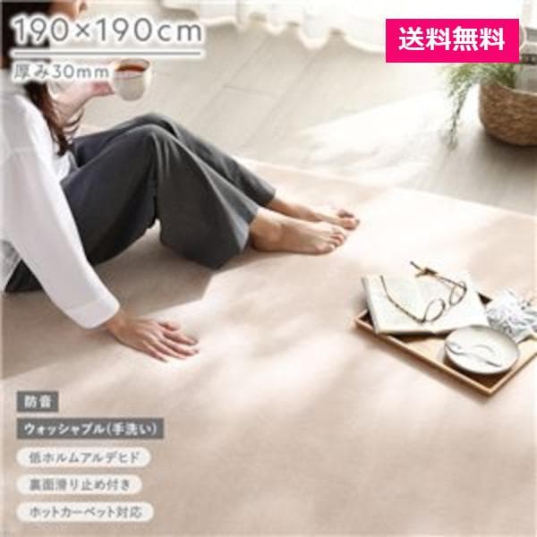 もっちり 防音 ラグ 約190×190cm ベージュ ウレタン フランネル